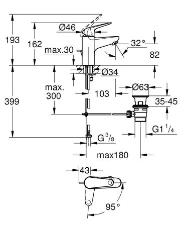 Смеситель для раковины однорычажный Grohe Euroeco 24257 001 (24257001) хром