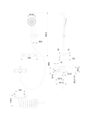 Смеситель для ванны с душевым гарнитуром WONZON & WOGHAND ALFA, белый матовый WW-AE3201-MW