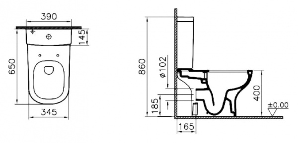 Унитаз-компакт безободковый, с сиденьем микролифт  Vitra D-Light 9014B003-7209