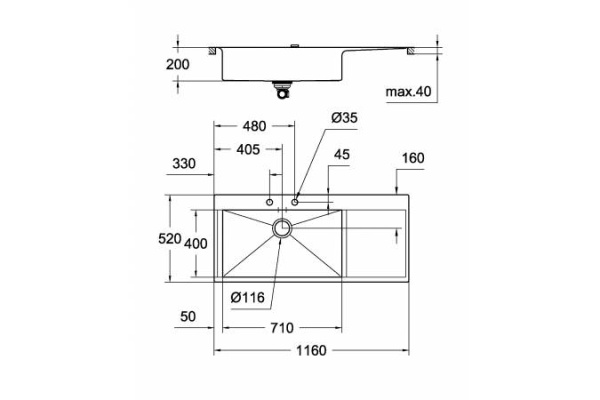 Мойка из нержавеющей стали с корзинчатым вентилем расположение основной чаши слева GROHE K1000 80-S 31581SD1