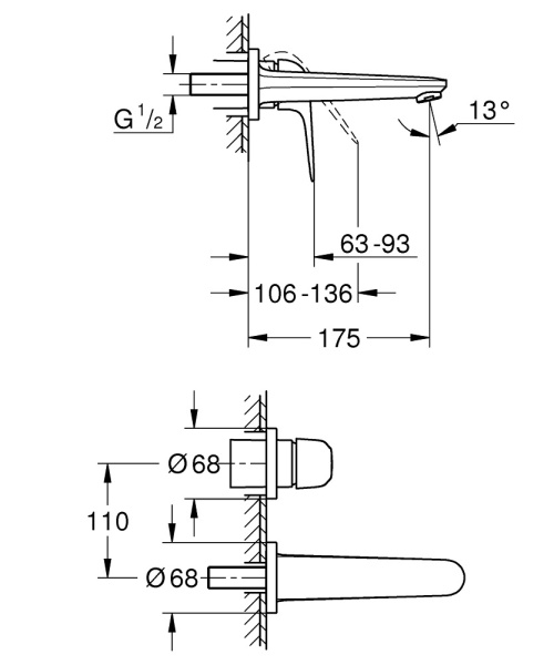 Смеситель для раковины встраиваемый Grohe Euroeco New 24274 001 (24274001) хром