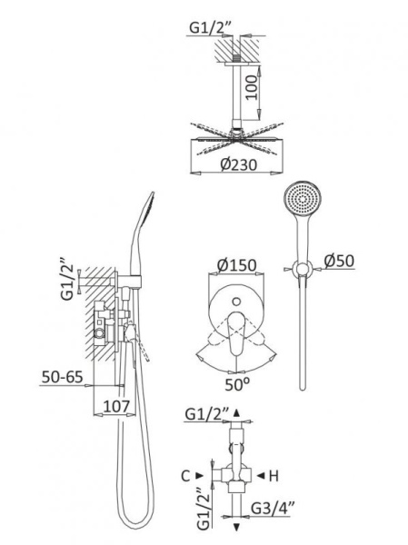 Душевая система Cezares CZR-B-DSIS-ST Душевая система Cezares CZR-B-DSIS-ST
