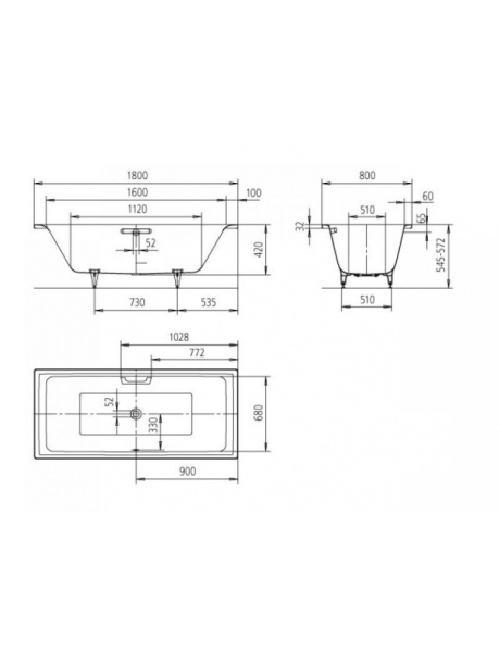 Стальная ванна (180х80) Kaldewei Puro Duo 266400010001