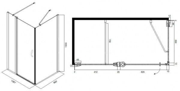 Душевой уголок Am.Pm Bliss L W53G-D9E9W4CT