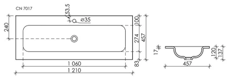 Раковина накладная (121х45,7) Ceramica Nova ELEMENT CN7017MB