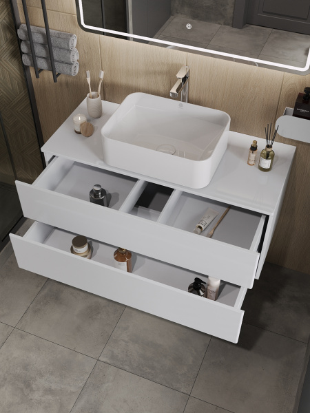 Тумба с раковиной подвесная 100 см, Orange Otto Ot-100TuMDF+B02-460W белый глянец