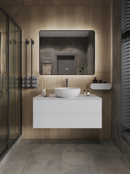 Тумба с раковиной подвесная 100 см, Orange Otto Ot-100TuMDF+B07-420W белый глянец