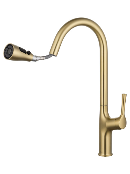 Смеситель для кухни с выдвижным изливом WONZON & WOGHAND, брашированное золото WW-AE54123-BG