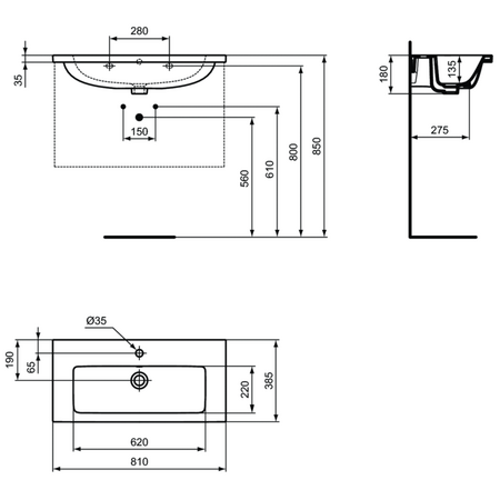Раковина подвесная (81x39) Ideal Standard i.life S Vanity T458901