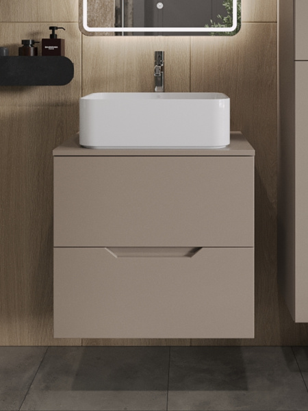 Тумба с раковиной подвесная 60 см, Orange Line Li-60TuLMDF+B02-460W латте/белый