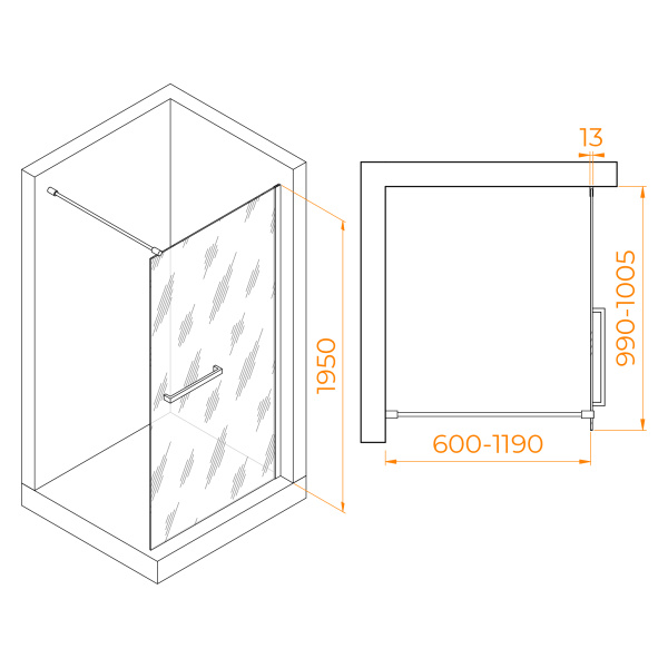 Душевая перегородка 100 см RGW WA-041B Walk In 35104010-14 прозрачное