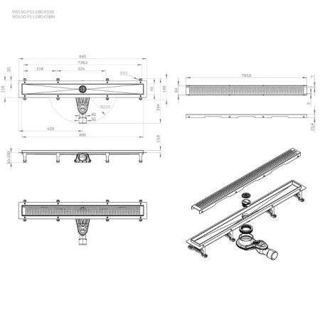 Душевой лоток 80 см Am.Pm MasterFlow W01SC-P11-080-01SB хром матовый
