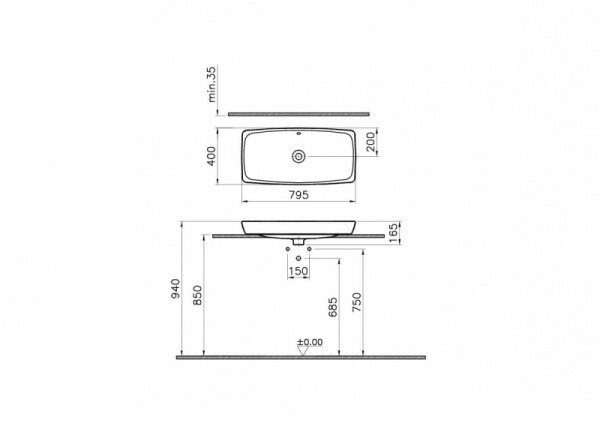 Раковина-чаша с переливом, накладная Vitra Metropole Bowl 80 5669B003-0012