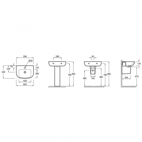 Раковина подвесная (60х44) Jacob Delafon Odeon Up E4700-00