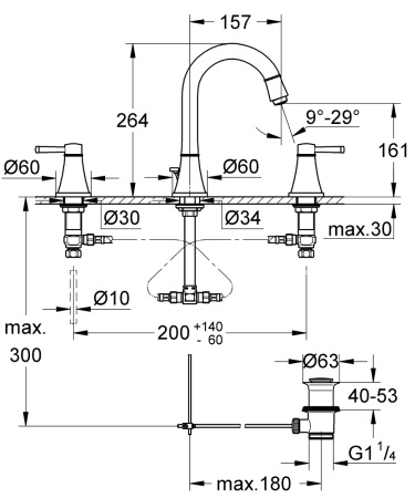 Смеситель для раковины на 3 отверстия Grohe Grandera 20389 IG0 (20389IG0) хром/золото