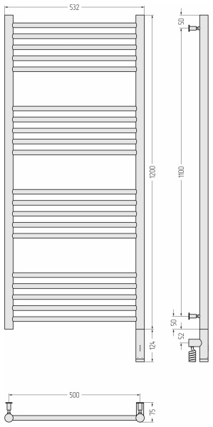 Полотенцесушитель электрический (120х50) Сунержа Богема 3.0 31-5805-1250 правый