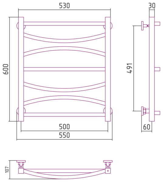 Полотенцесушитель водяной Сунержа Ажур (60х50)  30-0255-6050