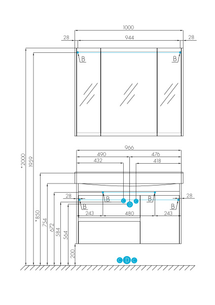 Тумба под раковину Aquaton Нортон 100 1A249001NT010