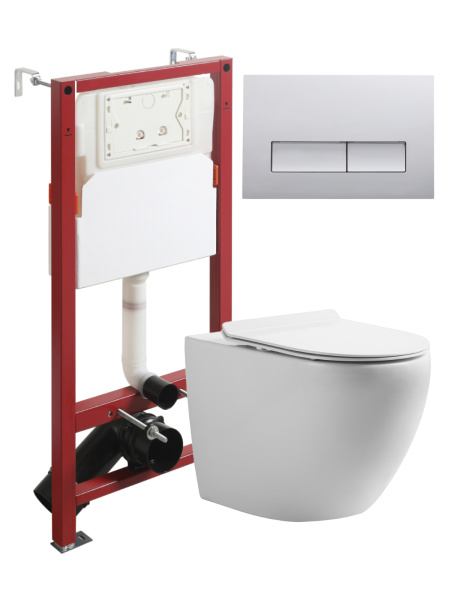 Комплект унитаза с инсталляцией безободковый Orange CI07-100W+APB200 кнопка смыва хром