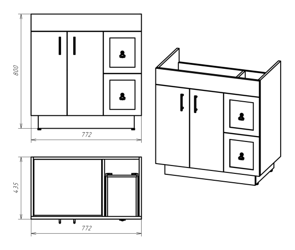Тумба под раковину Misty Амбра 80  П-Амб0080-011-2Я