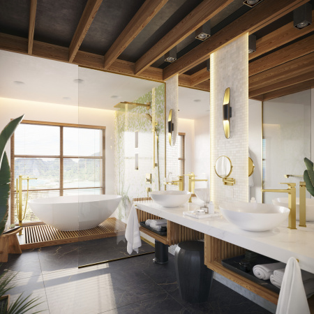 Смеситель для ванны напольный Hansgrohe Metropol 32532990 полированное золото 