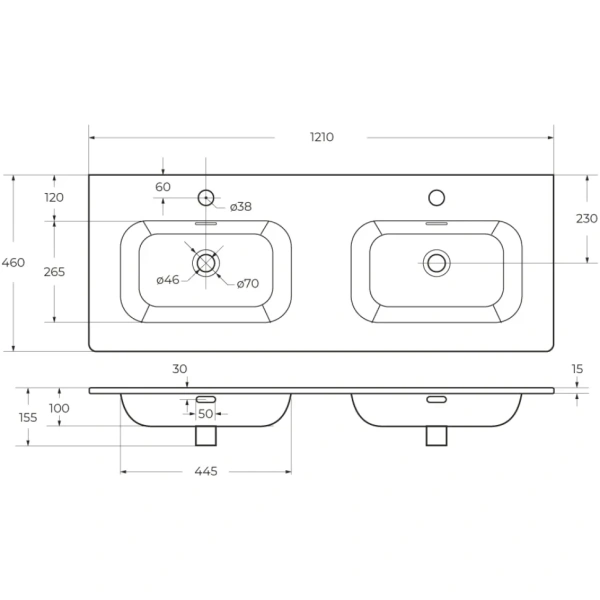 Керамическая раковина с двумя чашами CEZARES CZR-8073-120-2