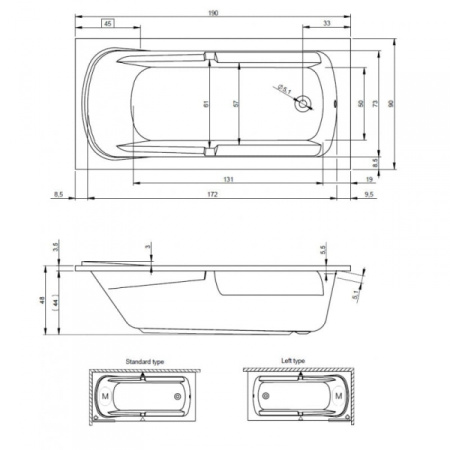 Акриловая ванна RIHO Future XL (190x90) B075001005 без гидромассажа