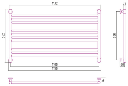 Полотенцесушитель Водяной Сунержа Богема L (60х110) Матовое Золото 032-0202-6011