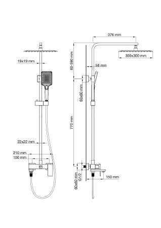 Душевая система WONZON & WOGHAND CUBE 2.0, хром WW-88047068-CR