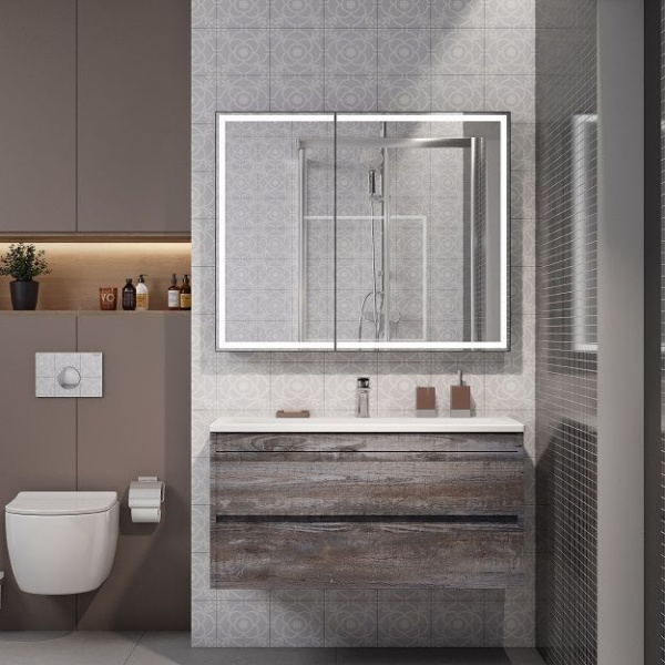 Зеркало-шкаф с подсветкой Art&Max TECHNO AM-Tec-1000-800-2D-F-Nero