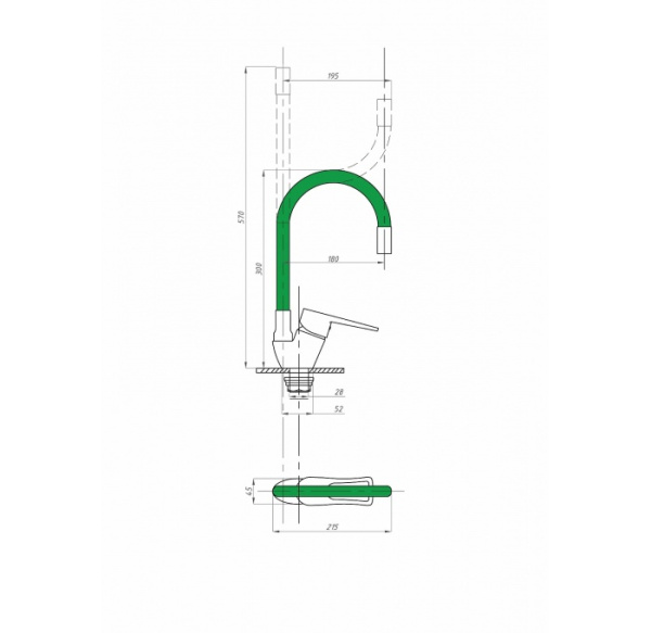 Смеситель для кухни FAUZT FZs-833-G129 гибкий излив тип См-МОЦБА Зеленый