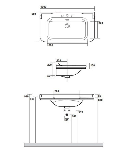 Раковина подвесная (100х55) Kerasan Waldorf 4142K1bi/cr*3 белый