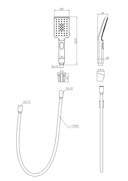Ручной душ со шлангом и держателем BelBagno LUCE LUC-DFS-CRM Ручной душ со шлангом и держателем BelBagno LUCE LUC-DFS-CRM