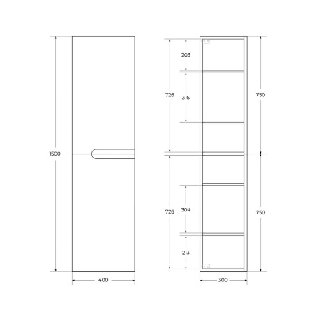 Пенал подвесной Cezares  DUET-1500-2A-SC-BL