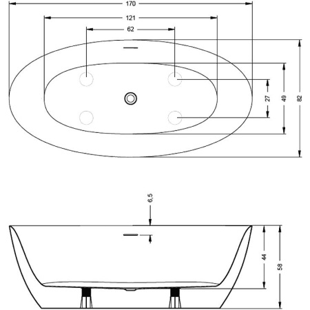 Акриловая ванна (170х82) Riho Beta B093001005 без гидромассажа