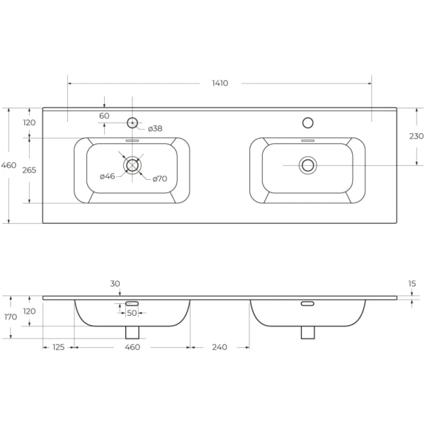 Керамическая раковина с двумя чашами CEZARES CZR-8095-140-2