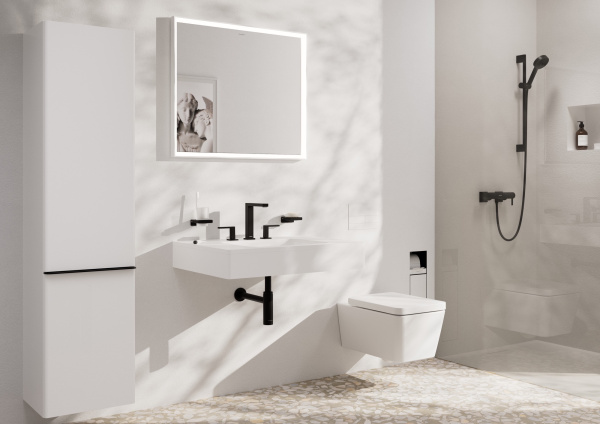 Смеситель для раковины на 3 отверстия с донным клапаном Push-Open Hansgrohe Tecturis E 73030670 черный матовый
