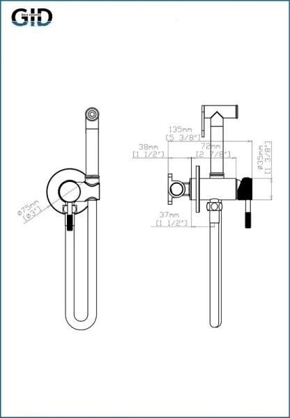 Гигиенический душ со смесителем Gid Edessa L070-BM-GD, черный матовый