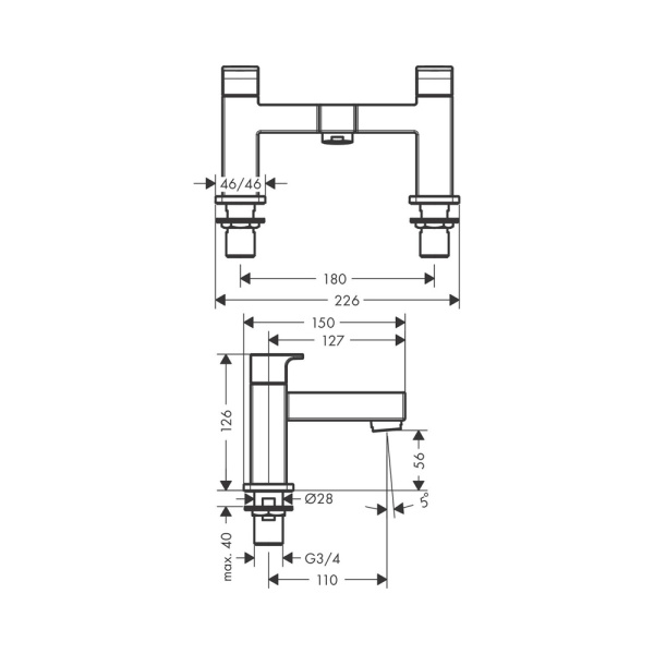 Смеситель на борт ванны Hansgrohe Vernis Shape 71452670 черный матовый
