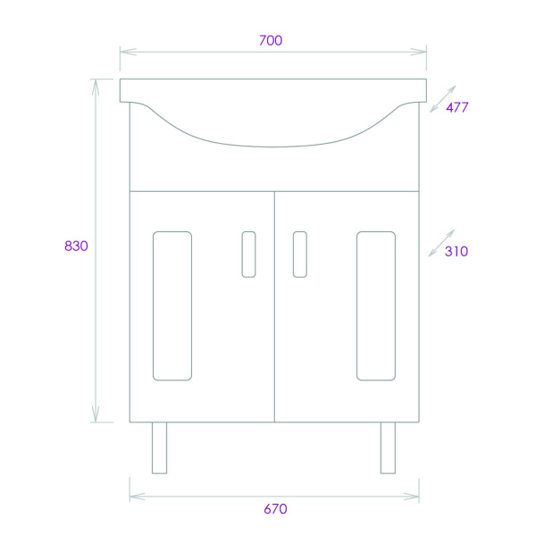 Тумба под раковину напольная Onika Кристалл 70 107024