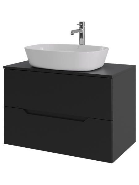 Тумба с раковиной подвесная 80 см, Orange Line Li-80TubMDF+B08-500W черный/белый