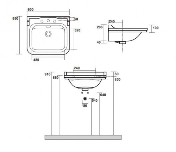 Раковина подвесная Kerasan Waldorf 4140K1bi/cr*3