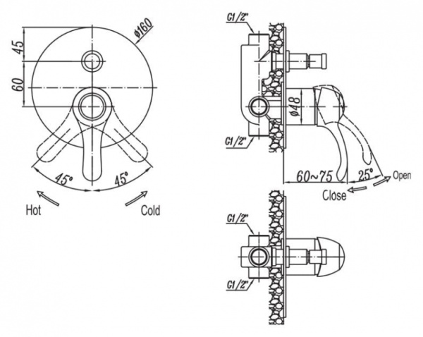 Смеситель для душа Cezares Lira LIRA-C-VDIM-BLC
