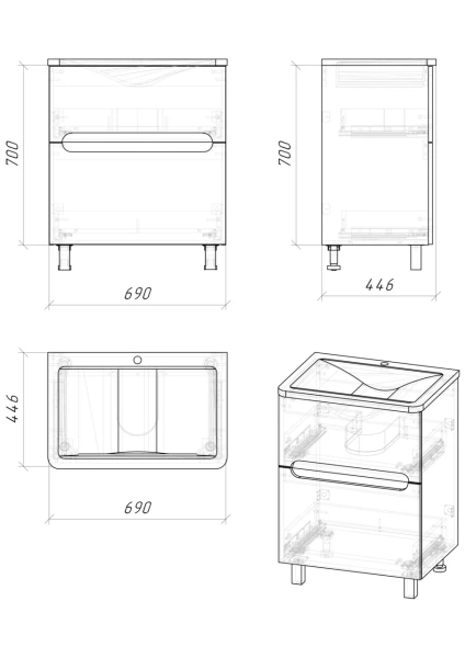 Тумба напольная Grossman АДЕЛЬ-НОРМА-70 см 107018 с 2-я ящ, белая
