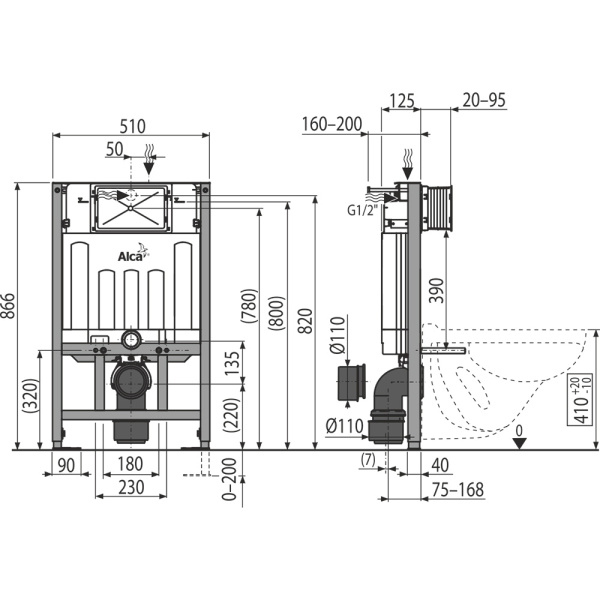 Скрытая система инсталляции для унитаза AlcaPlast AM101/850-0001