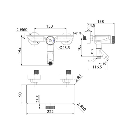 Смеситель для ванны IDDIS Shelfy с управлением Push Control (SHESBBTi02WA)