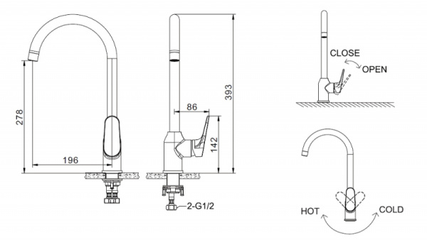Смеситель для кухни Bravat Eler, черный F7191238BM-RUS