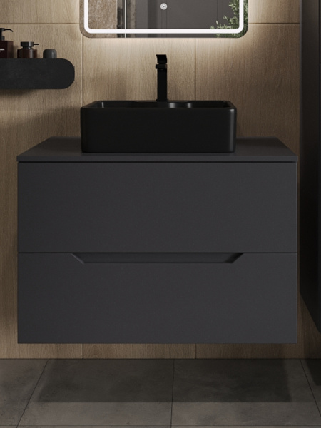 Тумба с раковиной подвесная 80 см, Orange Line Li-80TugMDF+B01-475MB графит/черный