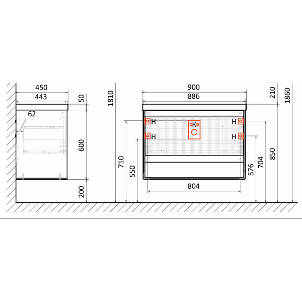 Тумба под раковину Jorno Tossony 90 Toss.01.90/P/SS-W/JR