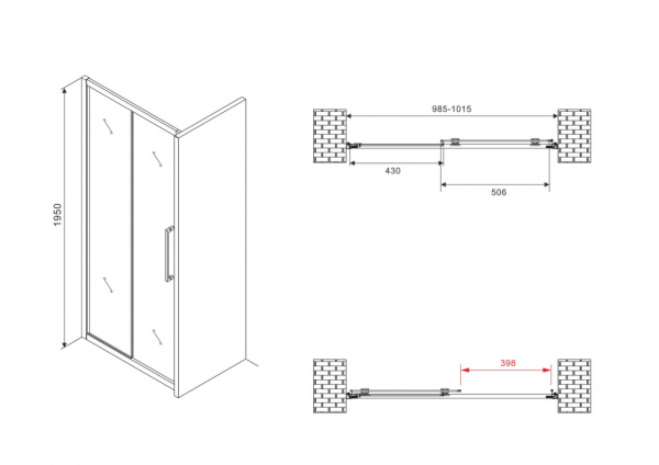 Душевая дверь (100х195) ABBER Schwarzer Diamant AG30100BMH черный, раздвижная